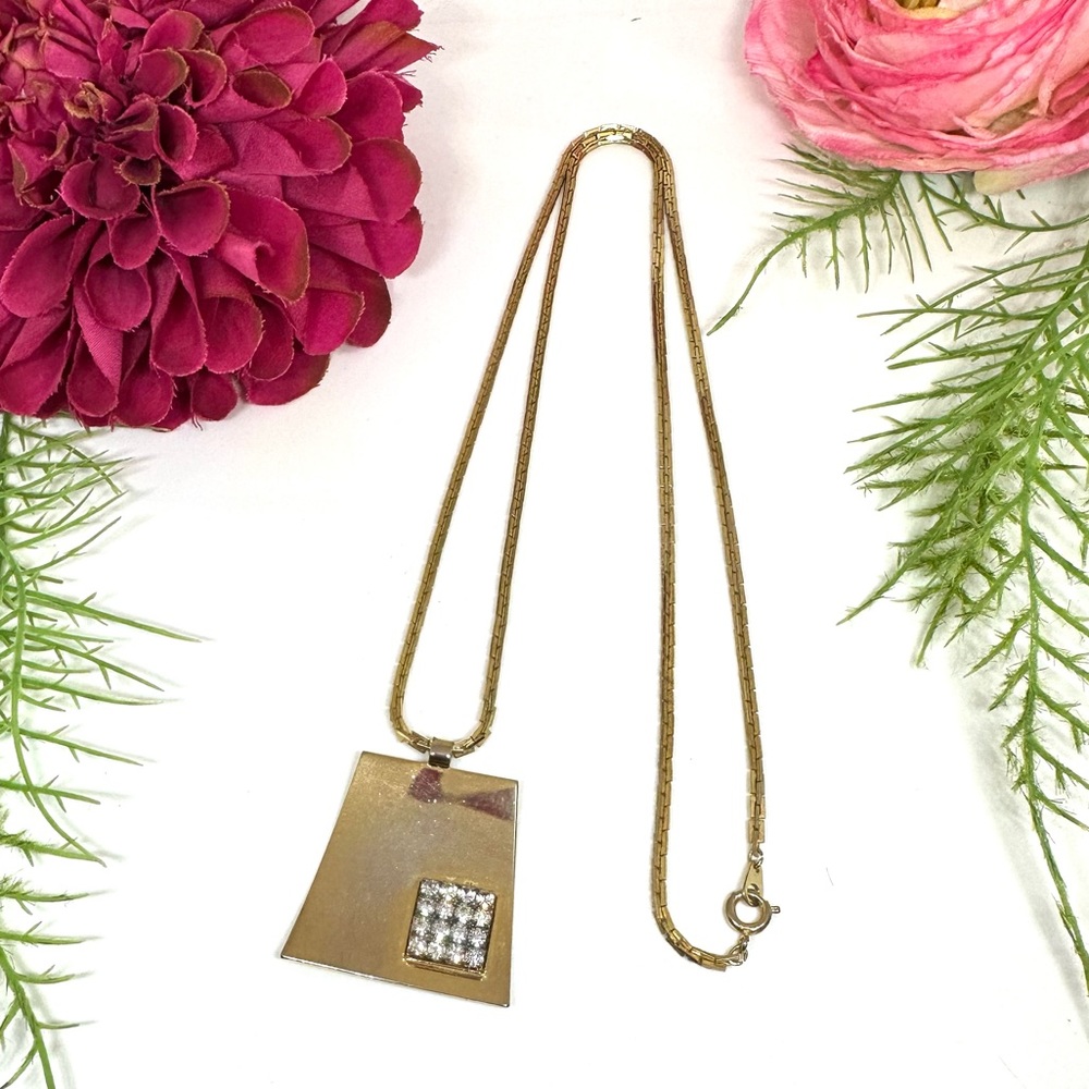 VINTAGE⚜️Abstract Crystal Embellished Pendant Necklace - Picture 1 of 8